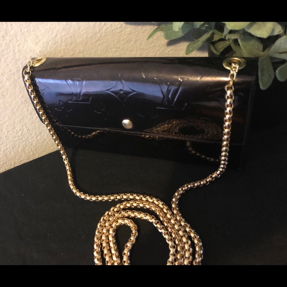 Louis Vuitton Vernis Wallet Chain Black Patent Leather Crossbody Revamp - Picture 2 of 8